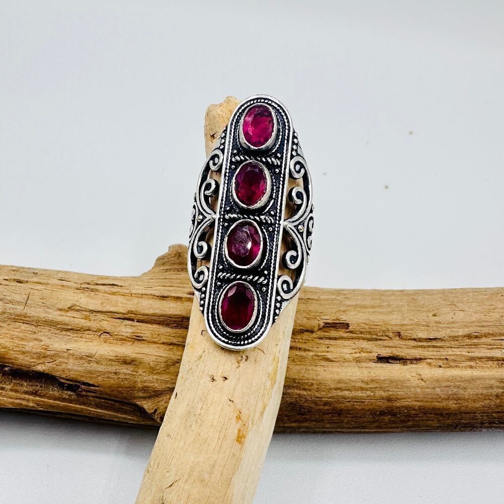 Pink Rubellite Sterling Silver Plated Statement Ring